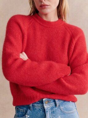 EUC Sezane Otto Alpaca Blend Crewneck Sweater Red Medium